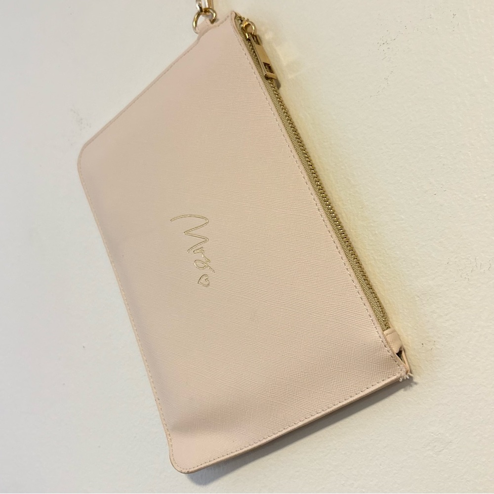 Cute very light pink clutch purse wristlet MRS bride makeup bag